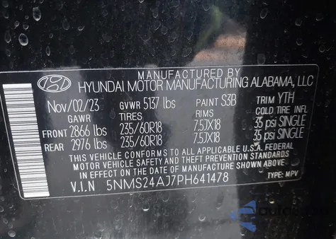 2023 Hyundai Santa Fe Sel from USA, damaged, VIN 5NMS24AJ7PH641478